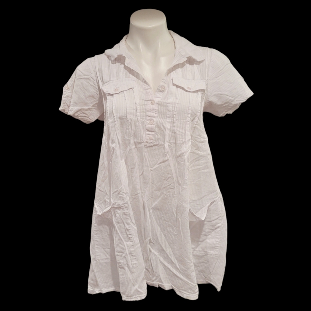 S.A.N.D Studio Medium White Cotton Short Sleeve Casual Dress